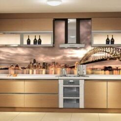 Mẫu kính ốp bếp in cầu cảng Sydney TOP-152 lung linh ánh đèn về đêm